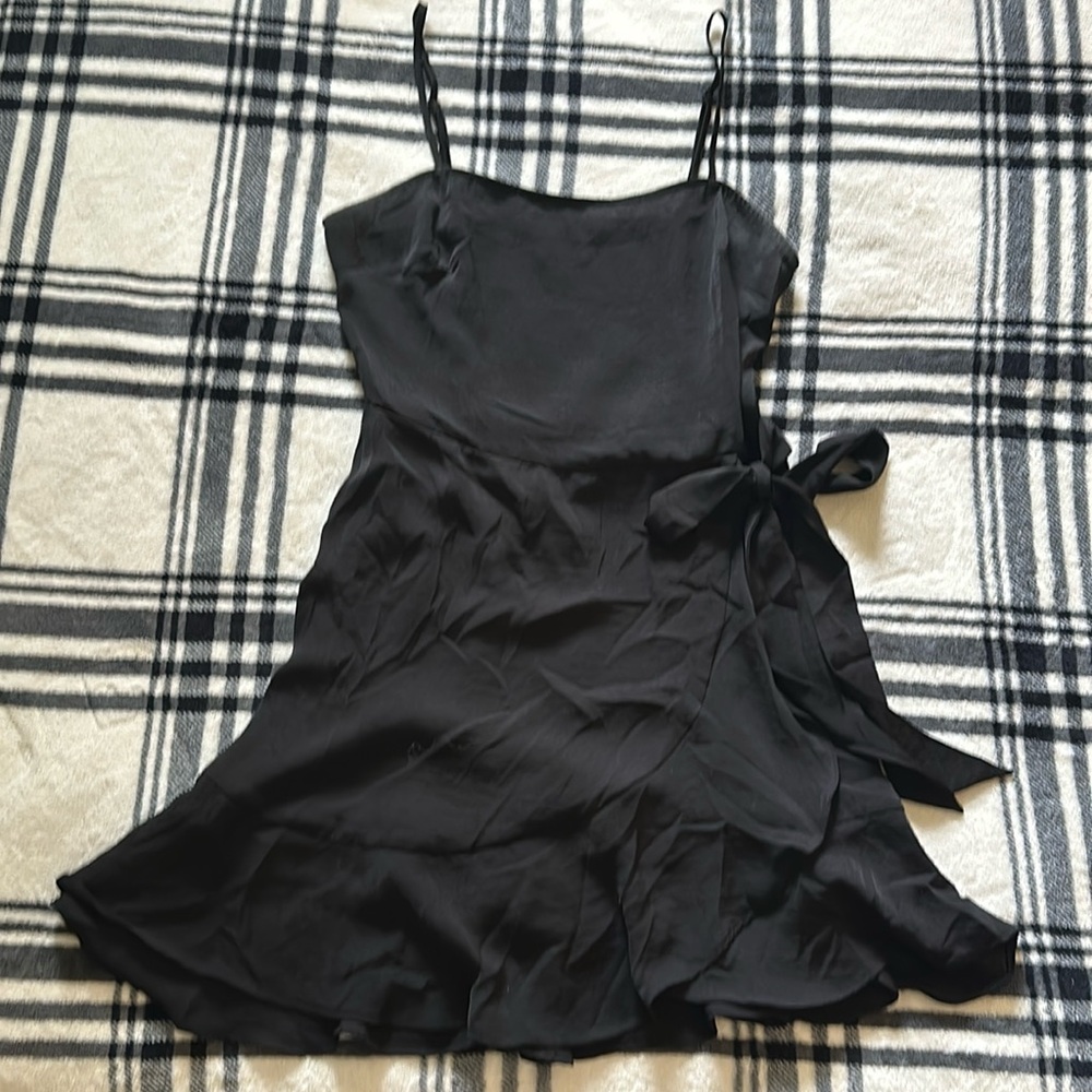 Express black ruffle wrap dress side bow zipper back adjustable strap size small